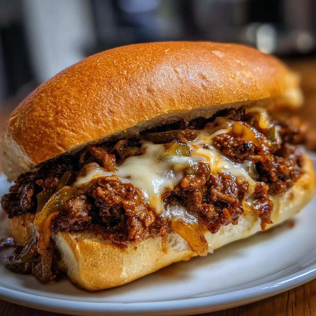 Gordon Ramsay's Philly Cheesesteak Sloppy Joes served on a plate