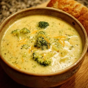 Homemade Broccoli Cheese Soup 3 Bowl of homemade broccoli cheese soup garnished with fresh herbs