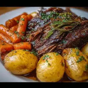 5-star slow cooker pot roast with vegetables served on a plate