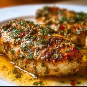 Delicious Italian dressing chicken served with fresh herbs and vegetables