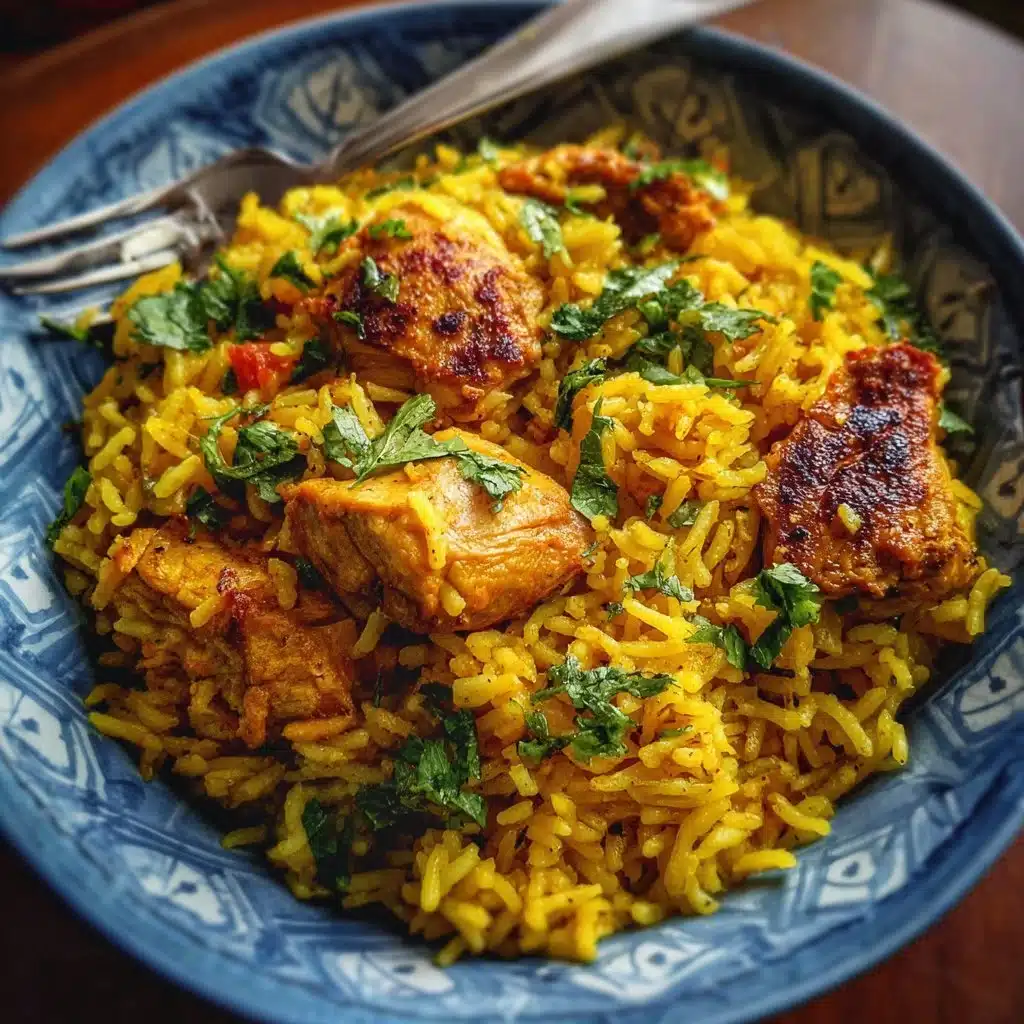 Plate of anti-inflammatory turmeric chicken with rice and vegetables