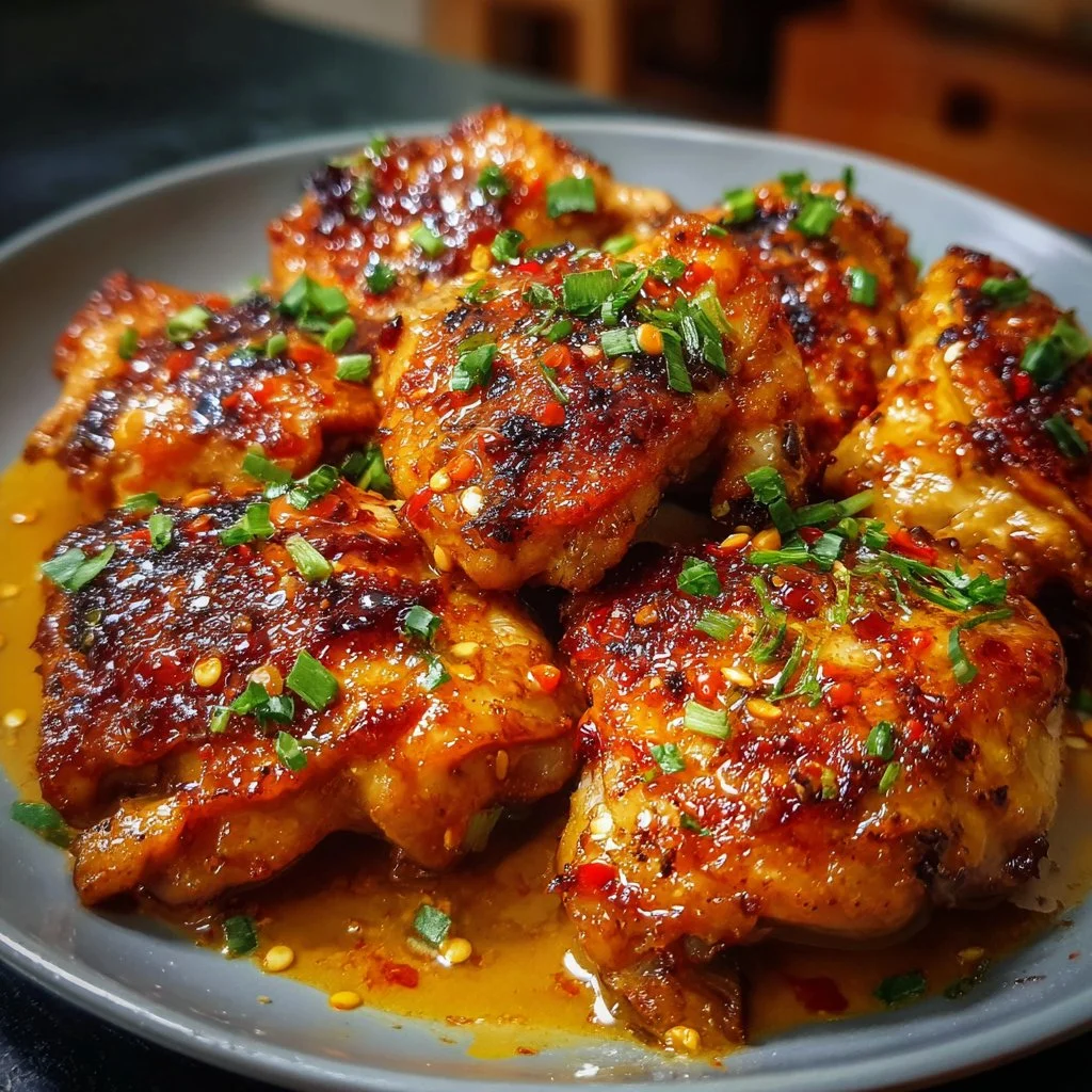 Deliciously spiced Bang Bang Chicken thighs served on a plate