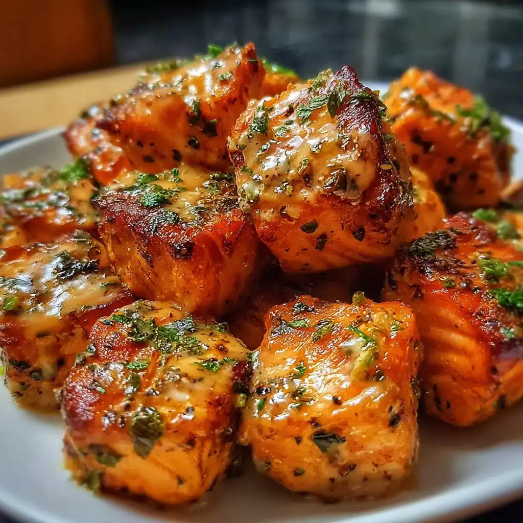 Crispy Bang Bang Salmon Bites served with spicy sauce and garnished