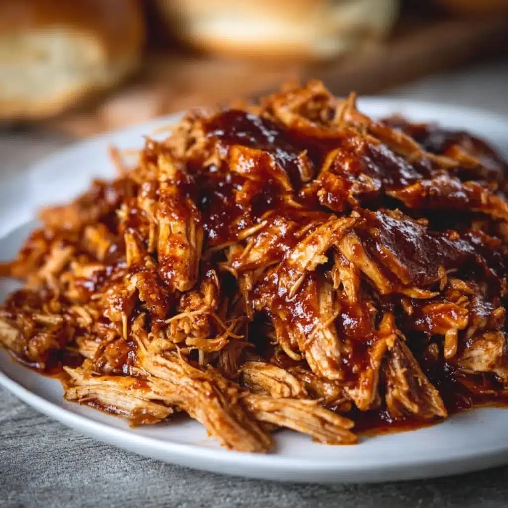 Delicious crockpot BBQ pulled chicken served on a bun with coleslaw.