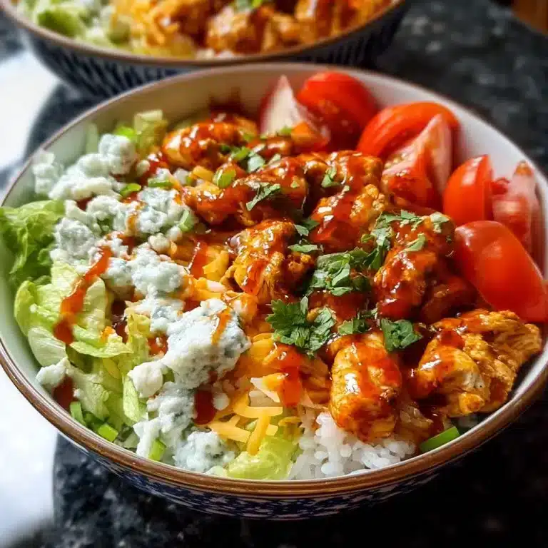 Delicious Buffalo Chicken Bowl with spicy chicken, fresh veggies, and creamy sauce