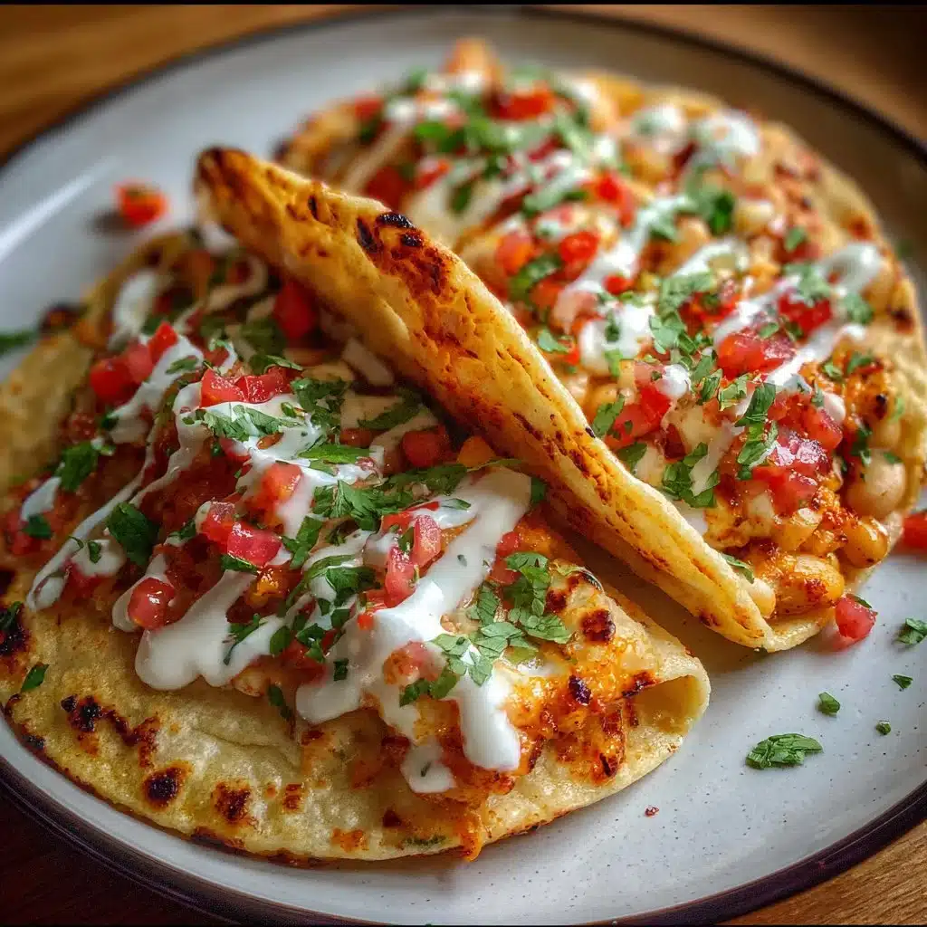 Buffalo White Bean Tacos with toppings on a plate