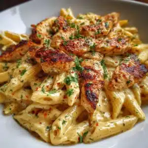 Creamy Cajun Chicken Penne Pasta with fresh herbs and spices