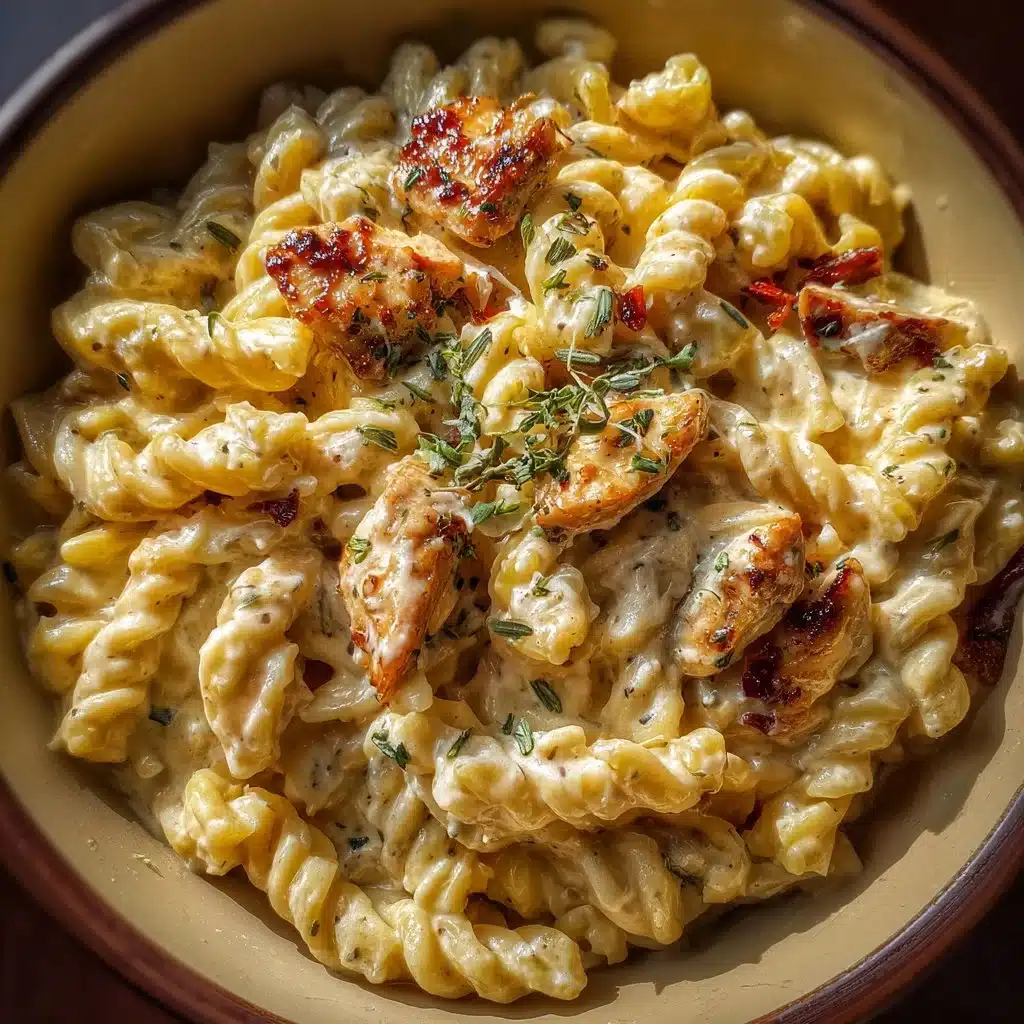 Creamy rattlesnake pasta served with herbs and spices