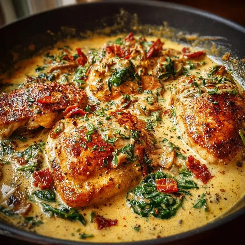 Creamy Tuscan chicken with spinach and tomatoes on a plate