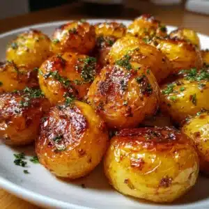 Crispy oven-roasted baby potatoes on a baking sheet