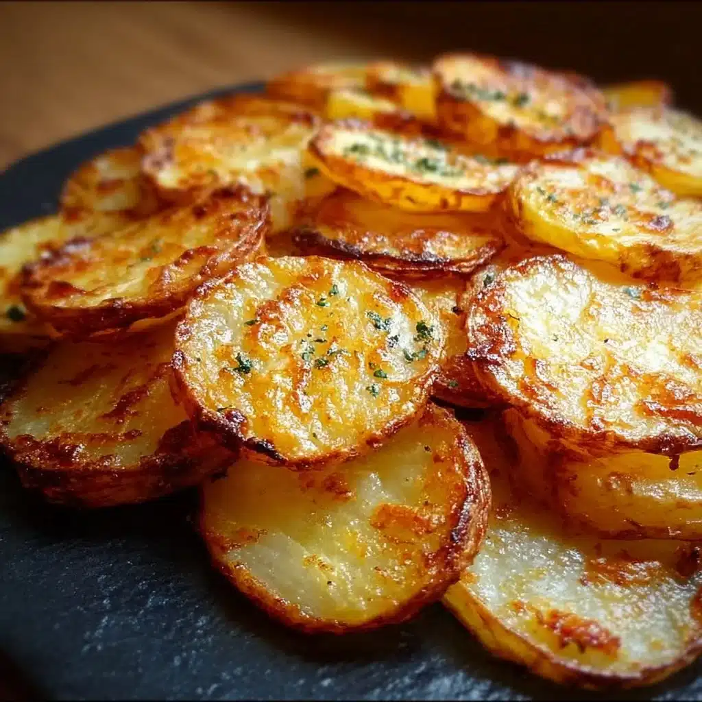 Oven baked crispy sliced potatoes served on a plate