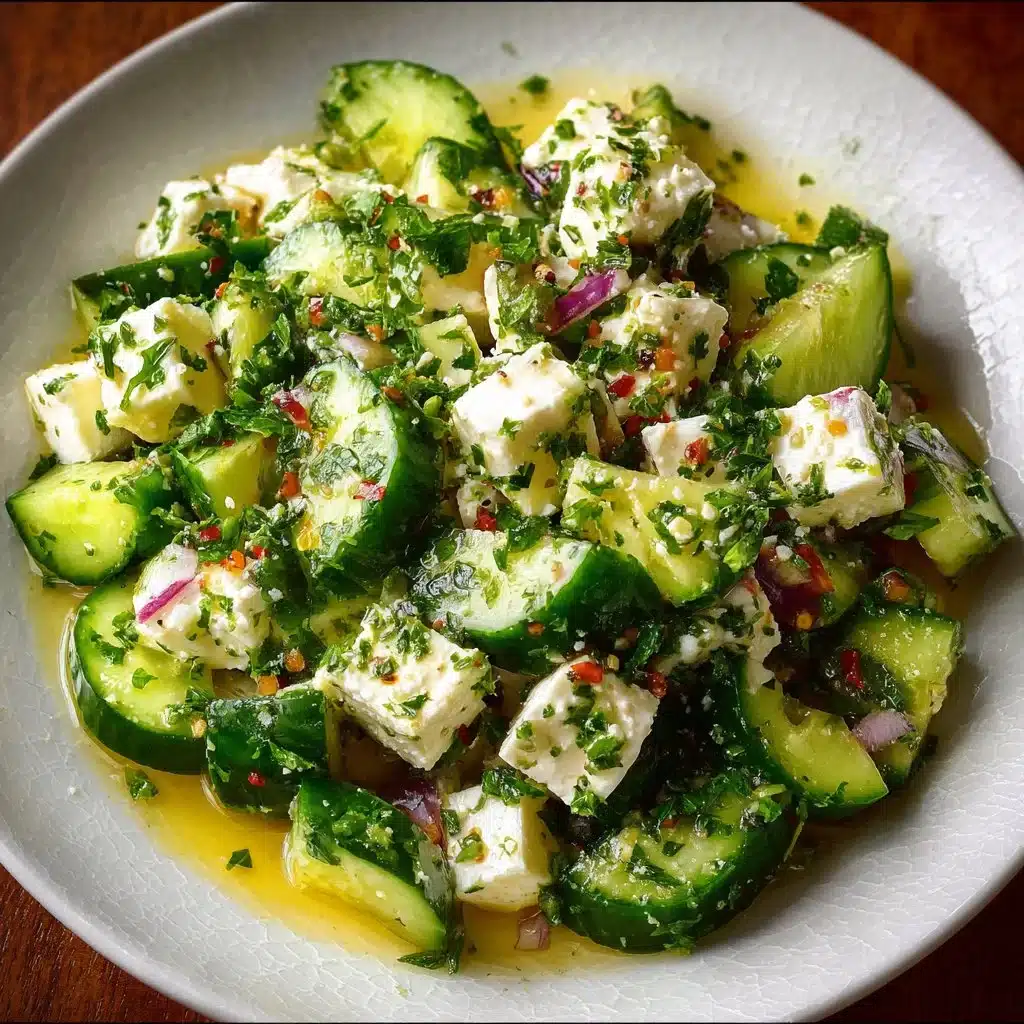 Cucumber Feta Salad with fresh vegetables and lemon Greek vinaigrette dressing