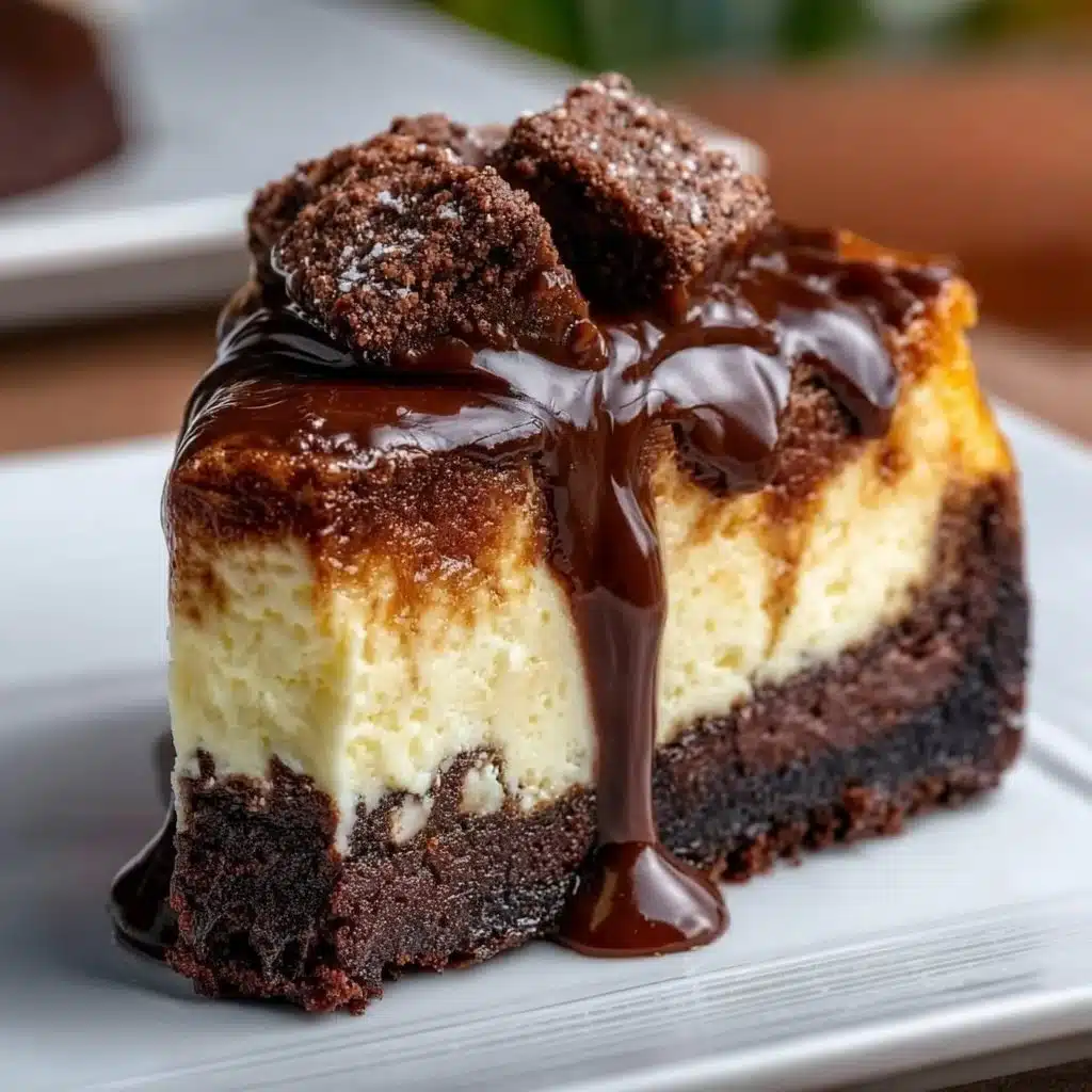 Fudgy brownie bottom cheesecake with a creamy layer on top.