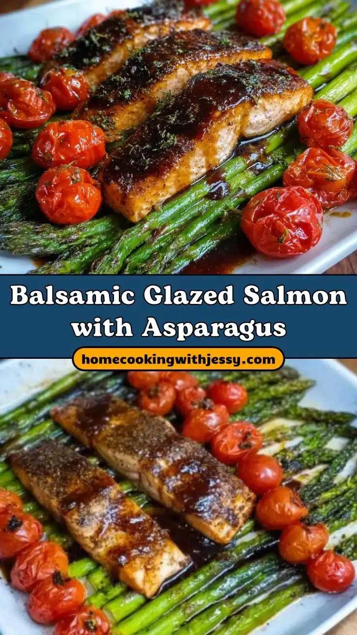 Gluten Free, One Pan Balsamic Glazed Salmon with Asparagus and Tomatoes