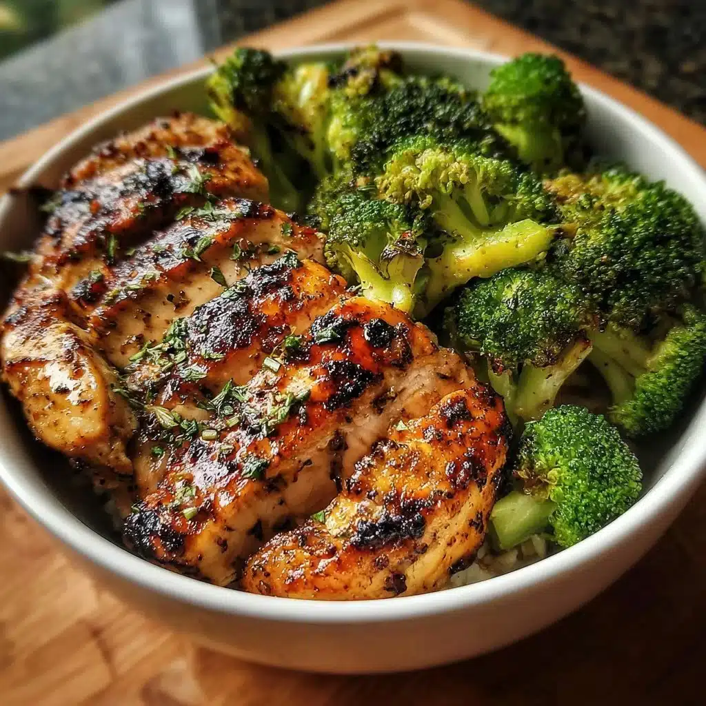 Delicious grilled chicken and broccoli bowl served in a vibrant dish
