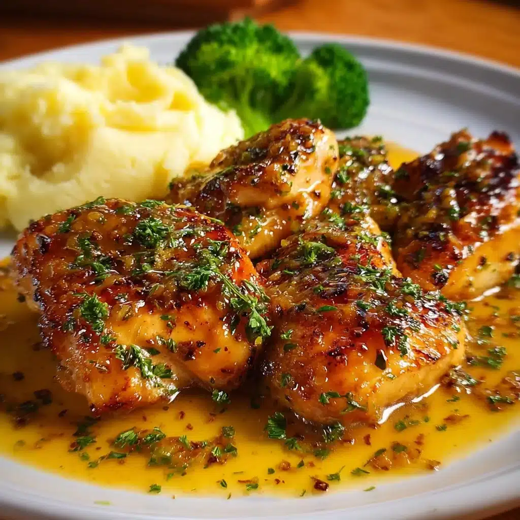 Honey Dijon Baked Chicken plated with herbs and seasonal vegetables