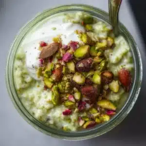 Delicious pistachio overnight oats served in a bowl from Boo Boo's Bakery
