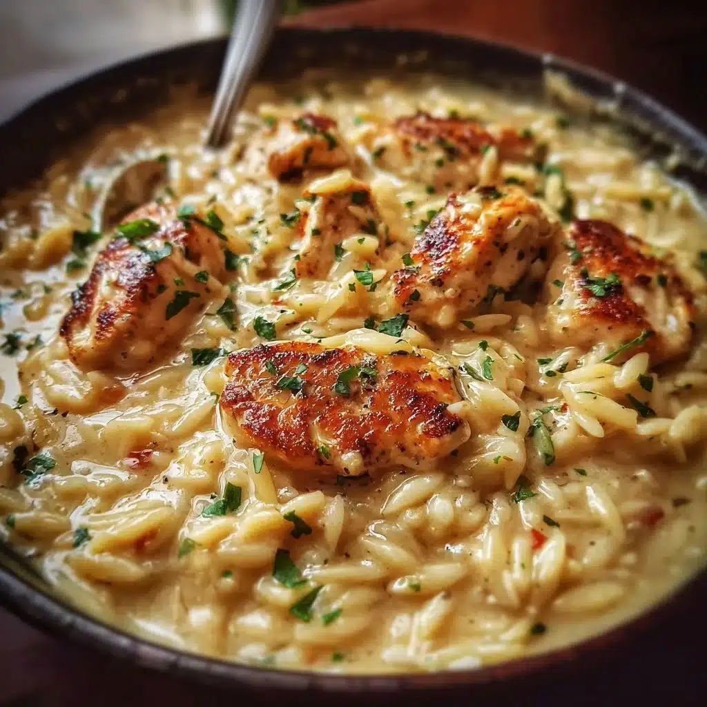 Delicious Marry Me Chicken Orzo dish served in a bowl with herbs