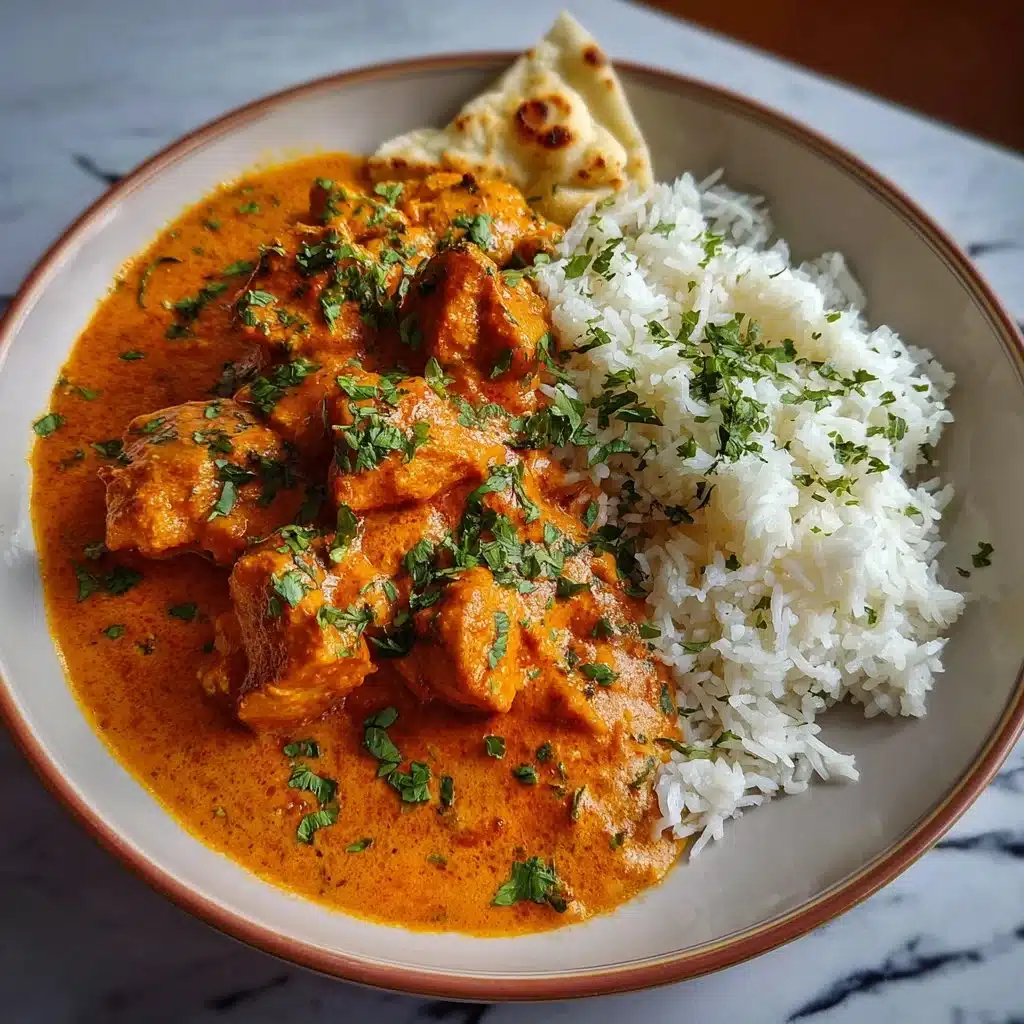 A delicious homemade butter chicken served with rice