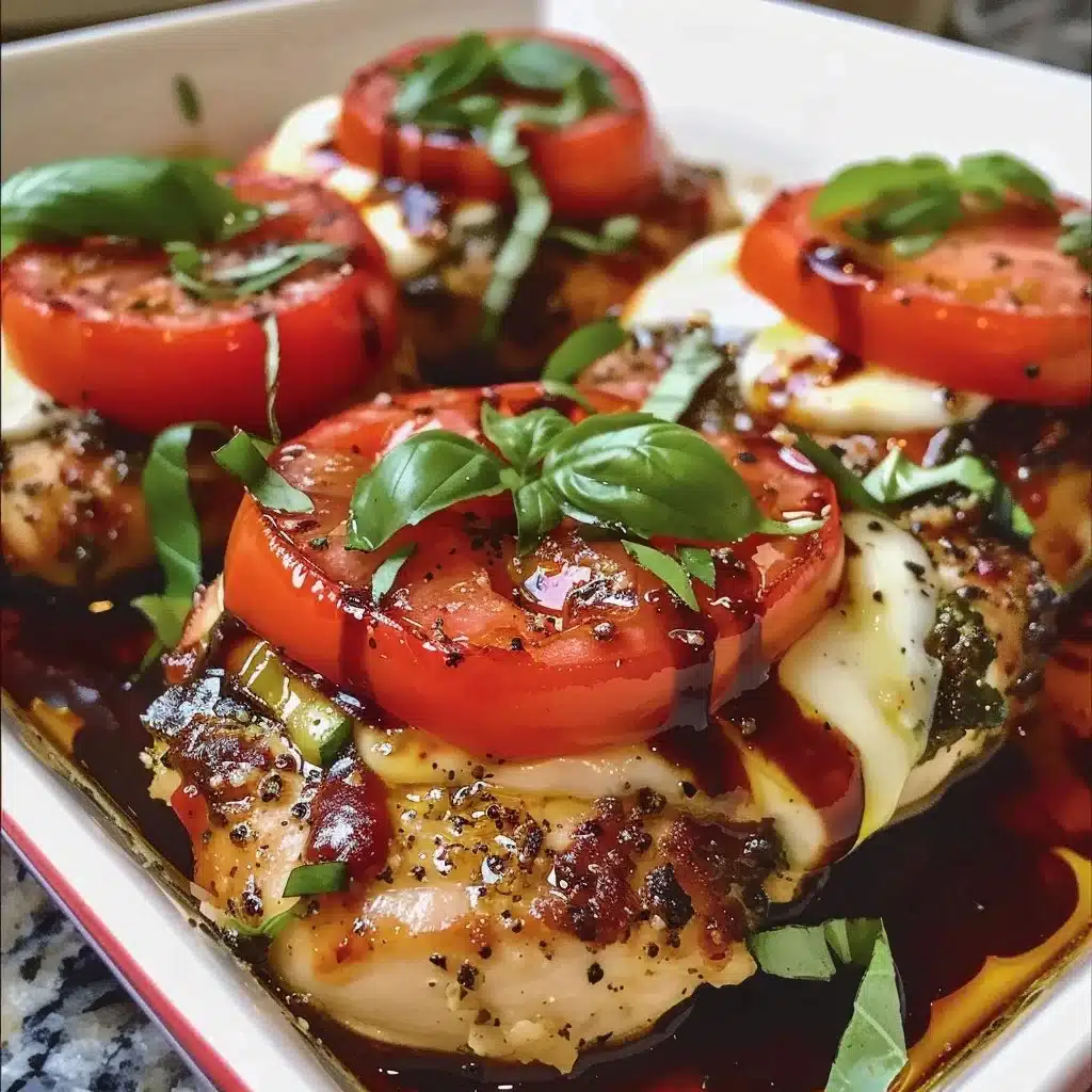 Baked Caprese Chicken with mozzarella, tomatoes, and fresh basil