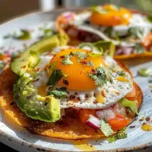 Breakfast Tostadas 3 Delicious breakfast tostadas topped with fresh ingredients and vibrant flavors.