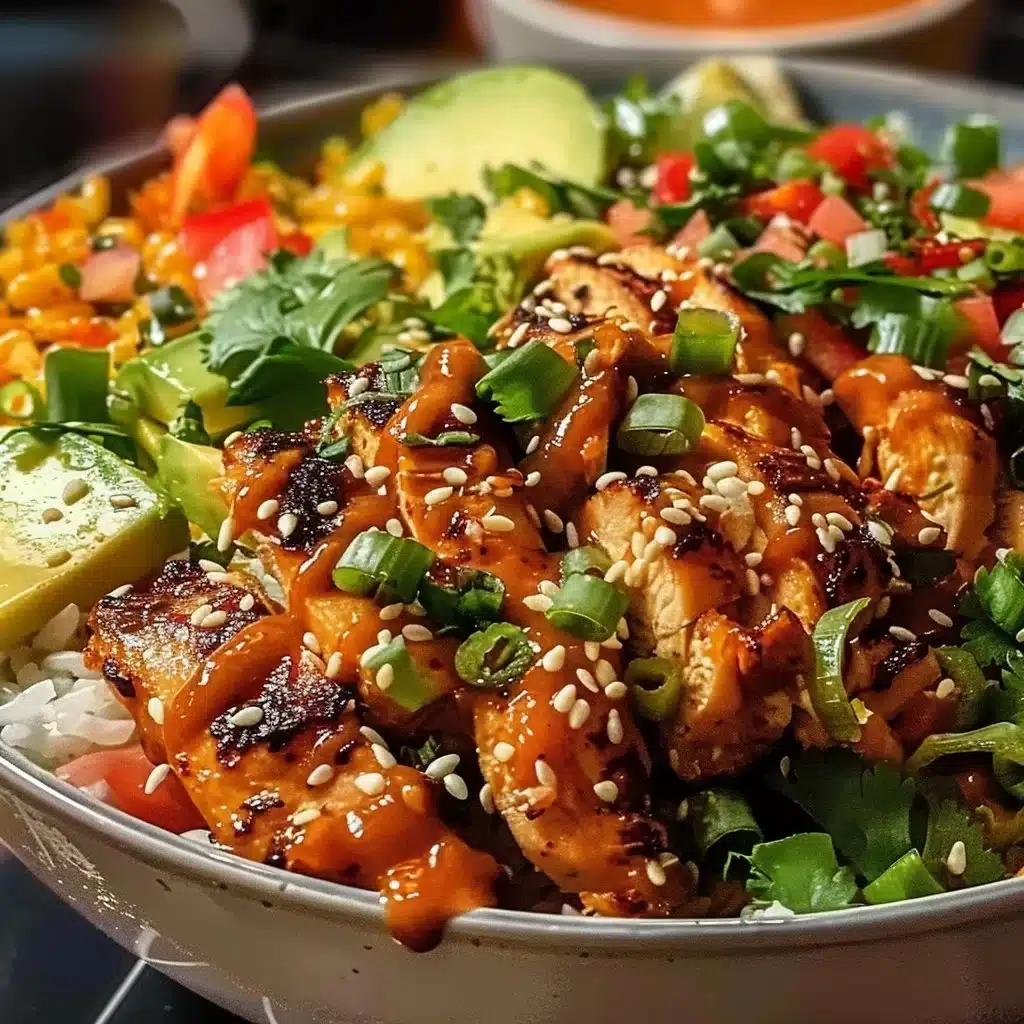 Delicious Chicken Bowl topped with Sweet Chili Sauce for a flavorful meal