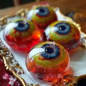 Creepy Halloween Eyeball Jello Shots 3 Creepy Halloween eyeball jello shots served in cups