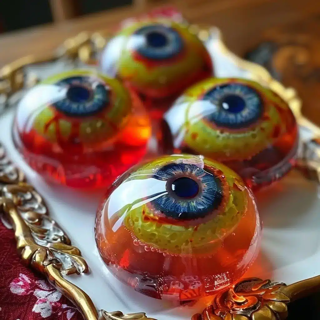 Creepy Halloween eyeball jello shots served in cups