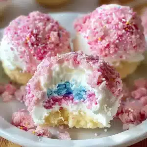 Crispy Cotton Candy Cheesecake Bombs ready to be served