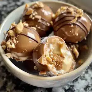 Frozen peanut butter Greek yogurt bites on a plate, a healthy snack idea.