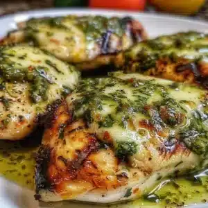 Grilled Salsa Verde Pepper Jack Chicken 3 Grilled salsa verde chicken with pepper jack cheese on a serving plate
