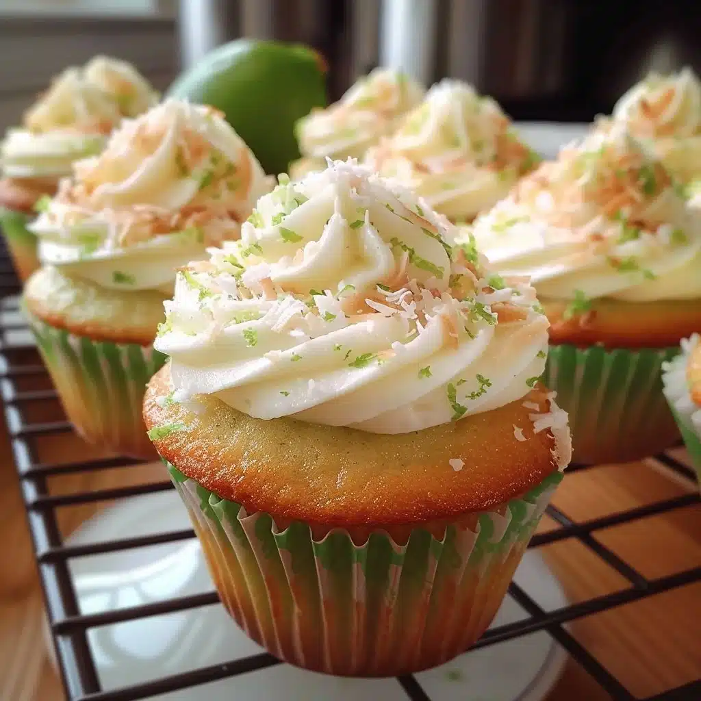 Irresistibly moist coconut lime cupcakes topped with lime icing