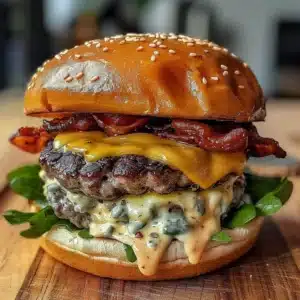 Juicy smash burgers with creamy baconnaise served on a grill plate