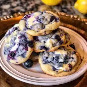 Lemon Blueberry Cheesecake Cookies with fresh blueberries and lemon zest