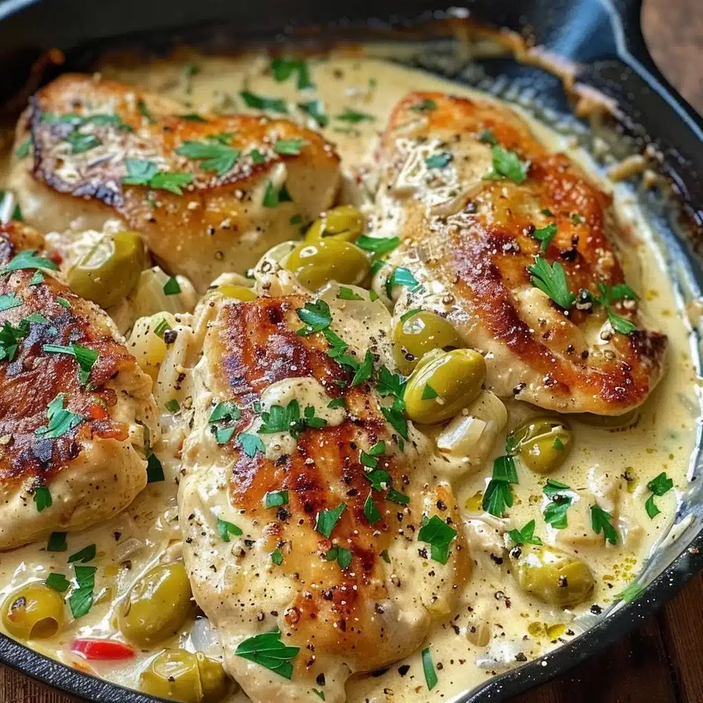 Delicious one-pan creamy pepperoncini chicken with vibrant peppers and herbs