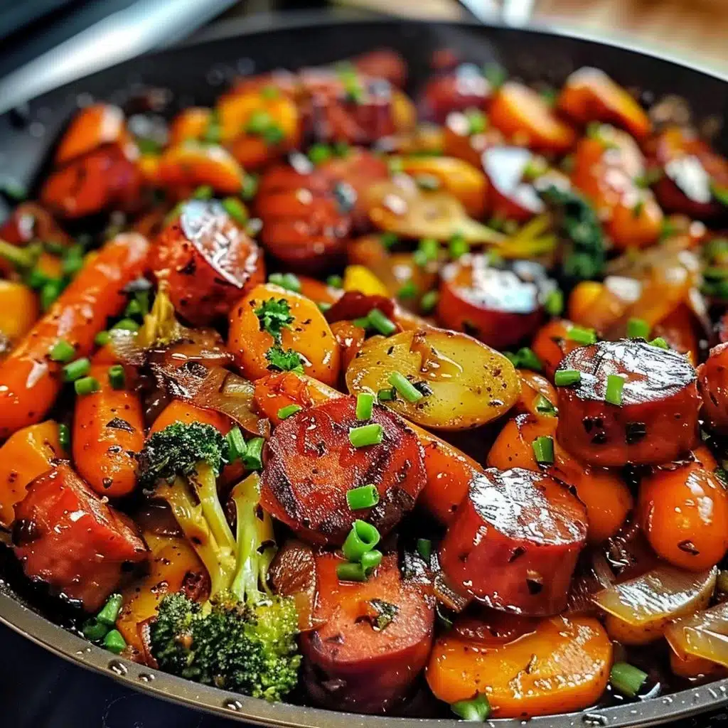 One-pan honey garlic kielbasa with colorful veggies for a quick dinner