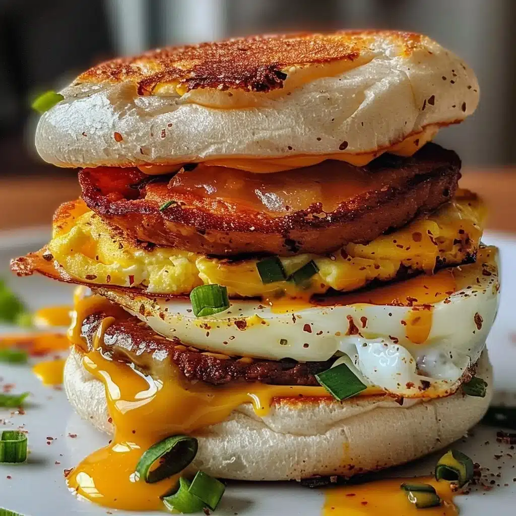 Spicy chipotle egg breakfast sandwich on a plate with fresh ingredients
