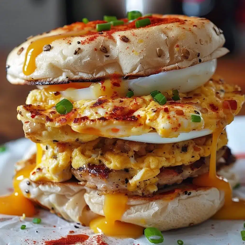 Spicy Chipotle egg breakfast sandwich with avocado and cheese on a plate