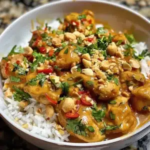 Thai Peanut Chicken 3 Delicious Thai Peanut Chicken served with fresh vegetables