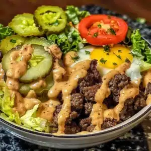 Savory Burger Bowls filled with fresh ingredients and bold flavors