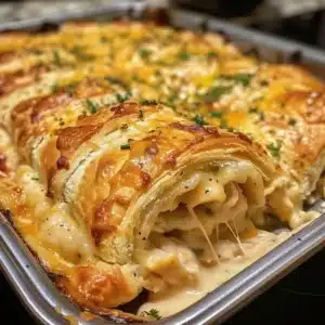Cheesy Chicken Crescent Bake served in a dish