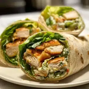 Delicious Chicken Caesar Wraps served on a plate with fresh ingredients.
