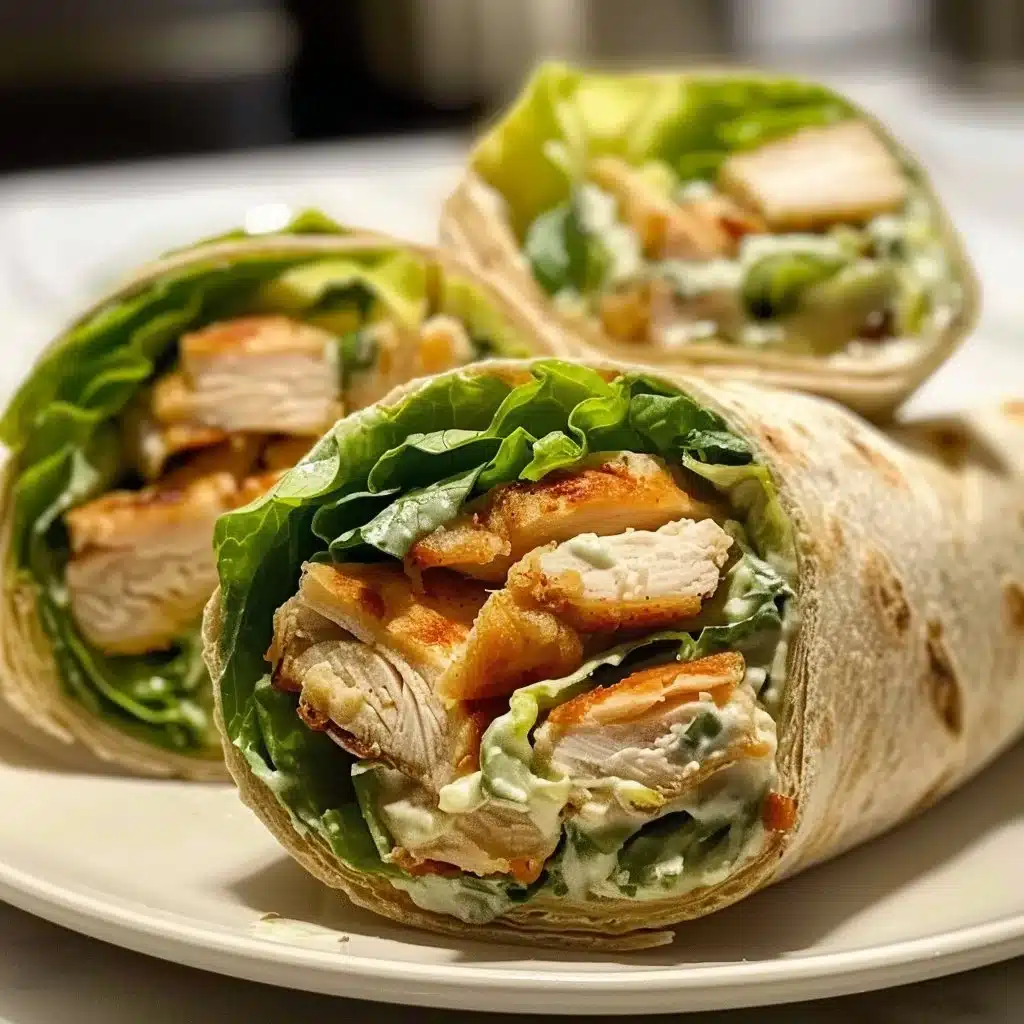 Delicious Chicken Caesar Wraps served on a plate with fresh ingredients.