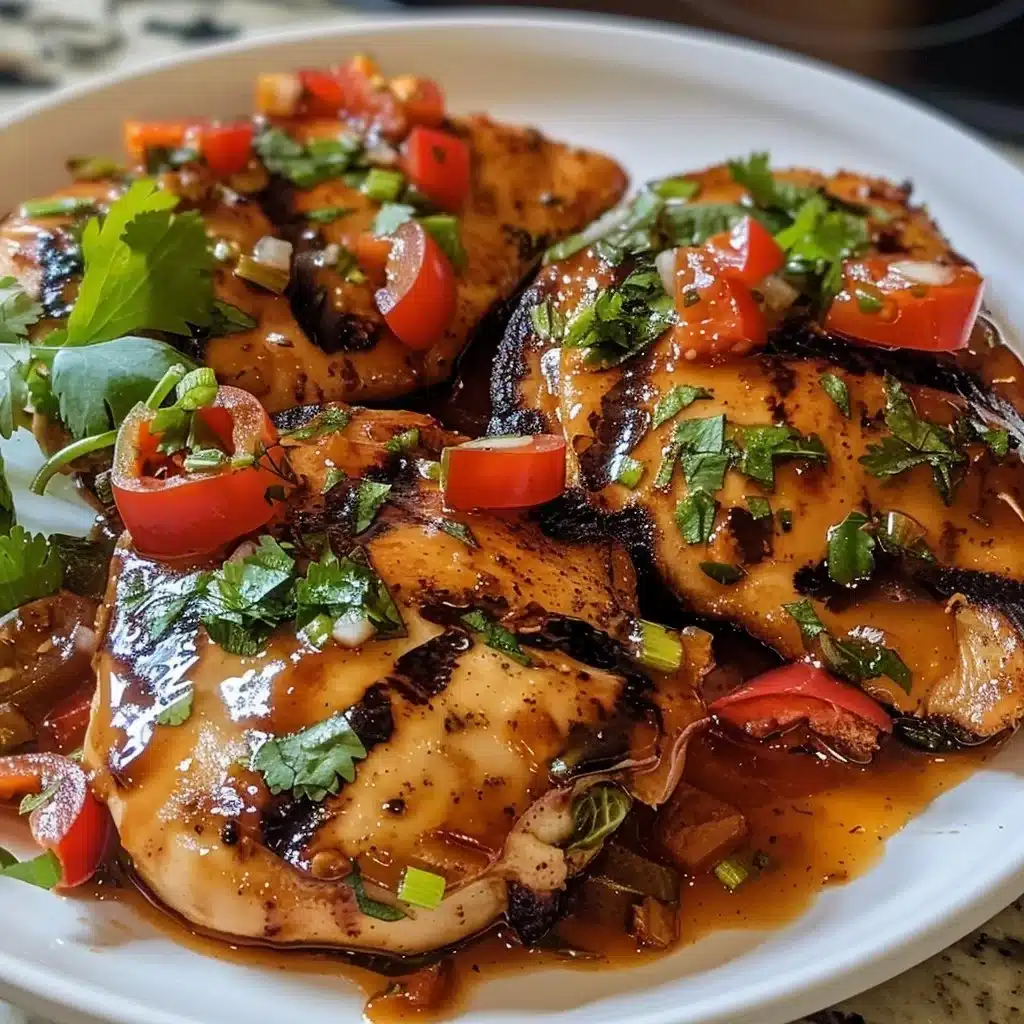 Plate of Chicken Diablo showcasing spicy chicken with colorful vegetables.