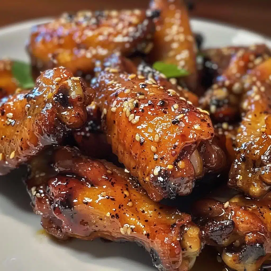 Sticky honey mustard glazed chicken wings on a plate