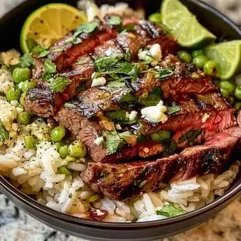 Cilantro lime steak bowls with fresh ingredients and vibrant colors