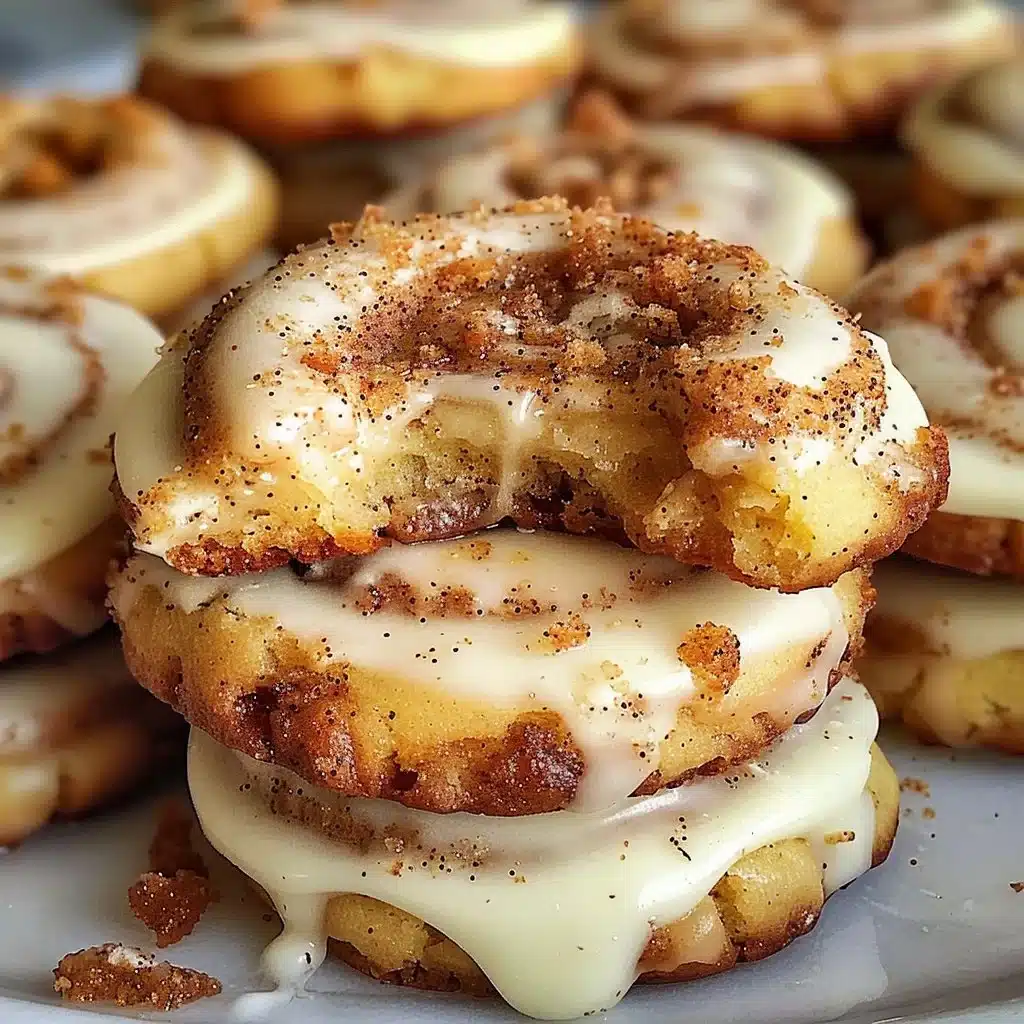 Freshly baked Cinnamon Roll Cheesecake Cookies on a cooling rack