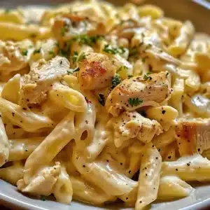 Creamy ranch chicken pasta dish served in a bowl