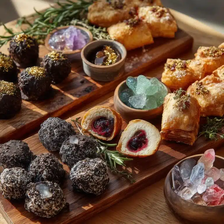 A variety of Dungeons & Dragons themed snacks for a fantasy feast.
