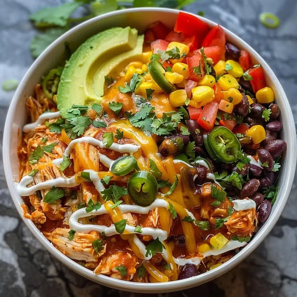 High-protein chicken enchilada bowls served with fresh toppings and cilantro